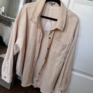 Wishlist Beige Corduroy Button-Front Jacket Shirt